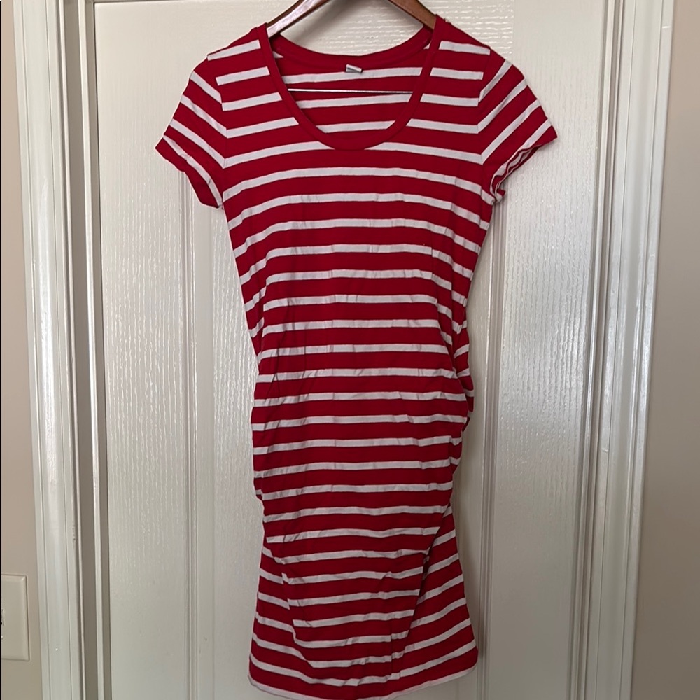 Red and White Striped Maternity Dress